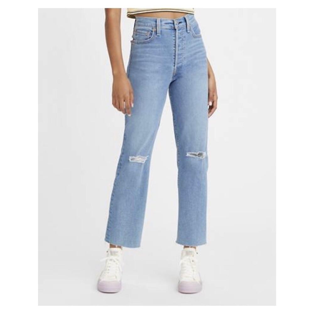 Levi’s Rib-Cage straight Ankle Jeans Women Blue Size 26 frayed Ham Distressed